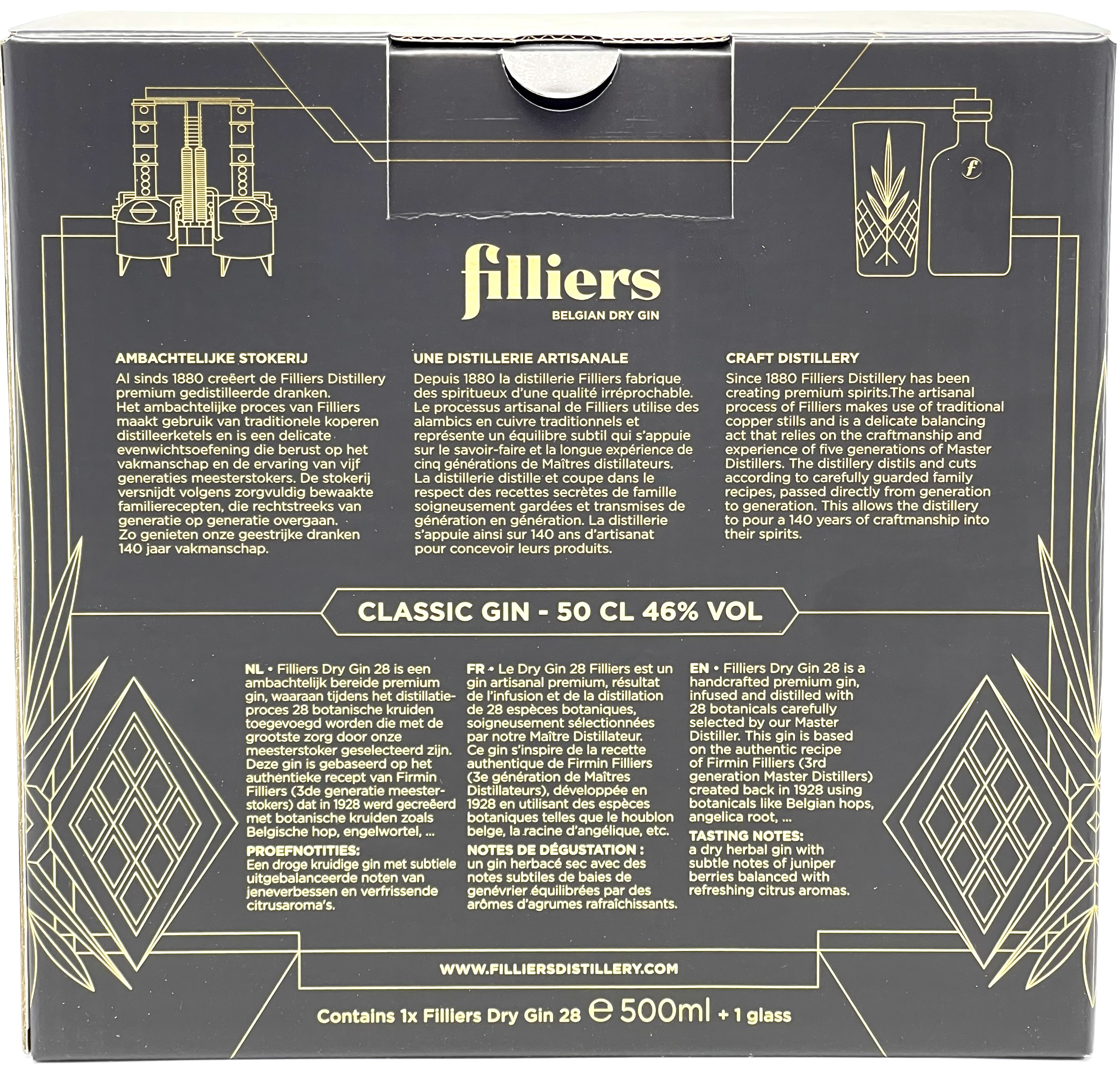 Coffret FILLIERS Dry Gin 28 46%